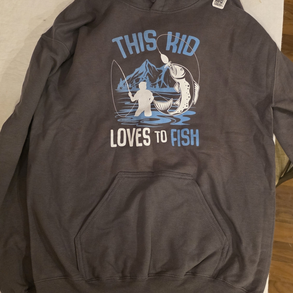 Gray Fishing Hoodie for Kids - Adult Small
